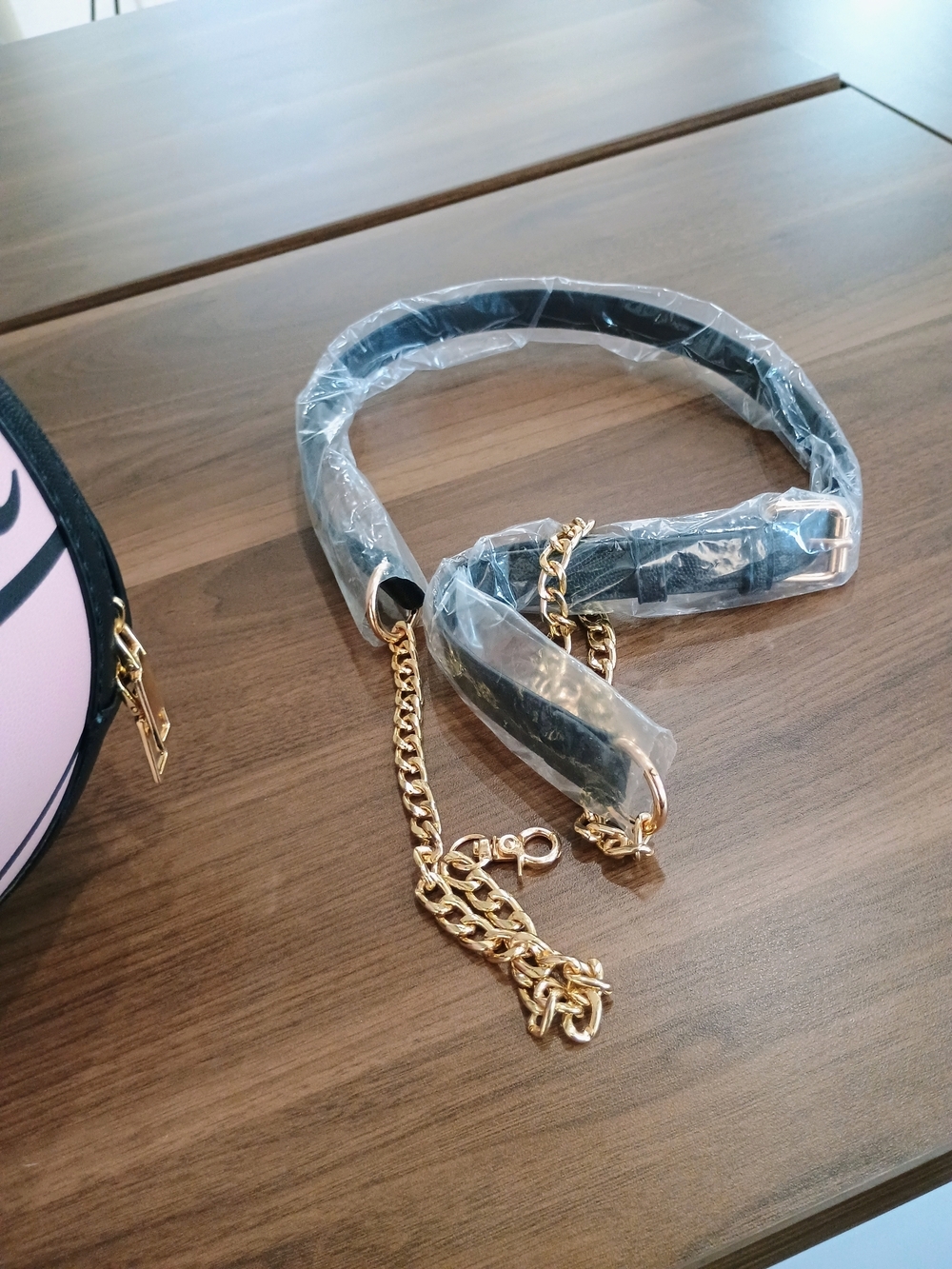 Pink Basketball-Style Round Crossbody Bag with Black Trim - Picture 4 of 6